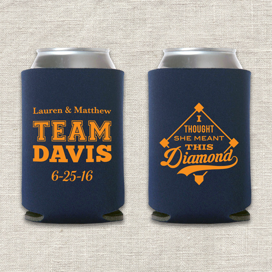 I Thought She Meant This Diamond Baseball Wedding Koozie