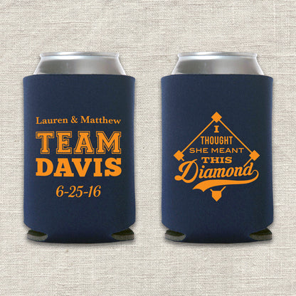 I Thought She Meant This Diamond Baseball Wedding Koozie
