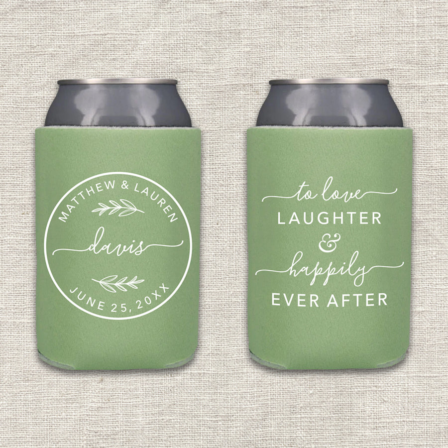Tall Boy 16oz Wedding Can Cooler 130T to Love Laughter & Happily Ever After  Custom Bridal Wedding Favor, Beer Holder. Wedding Favors 