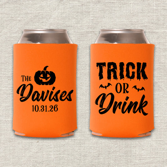 Trick or Drink Halloween Wedding Koozie