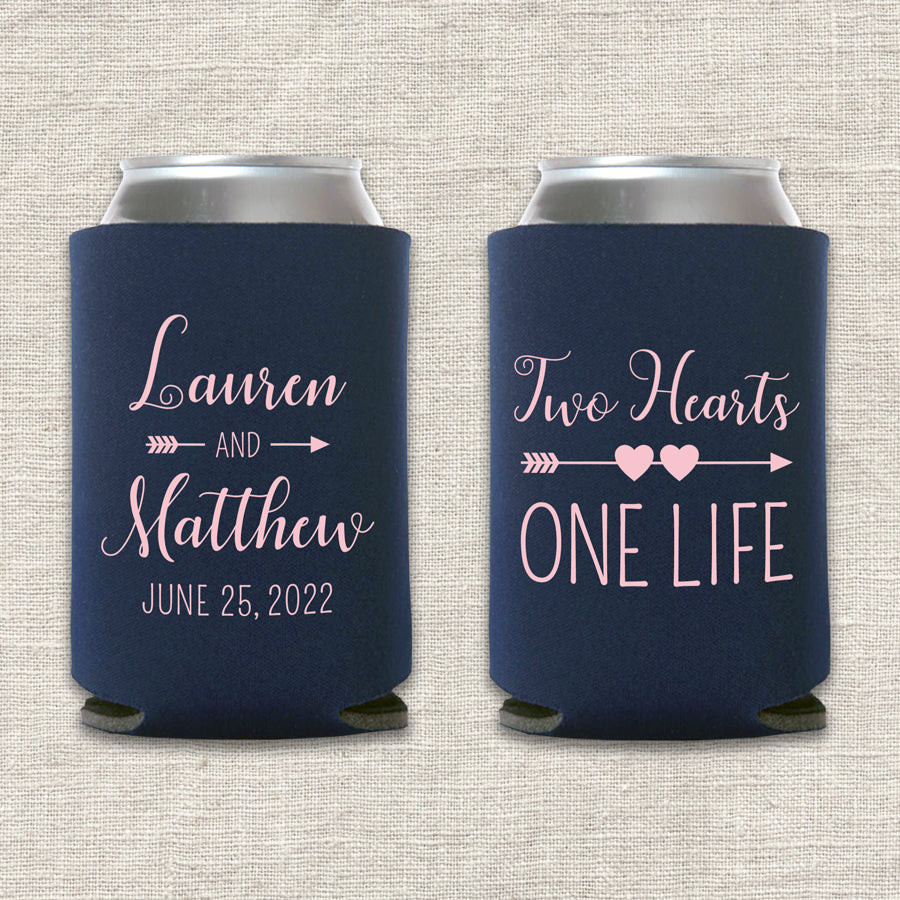 Two Hearts, One Life Wedding Koozie