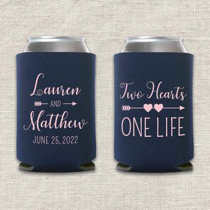 Two Hearts, One Life Wedding Koozie