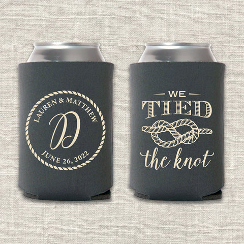 Tied the Knot Nautical Wedding Can Cooler Beer Cozy Favor