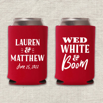 Wed, White & Boom 4th of July Wedding Koozie