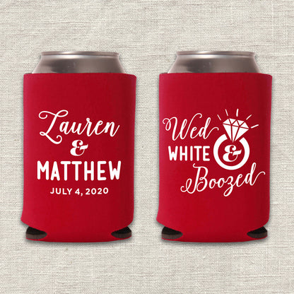 Wed, White & Boozed 4th of July Wedding Koozie