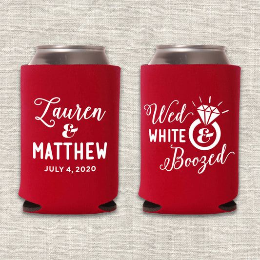 Wed, White & Boozed 4th of July Wedding Koozie