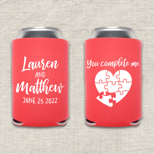 You Complete Me Puzzle Wedding Koozie