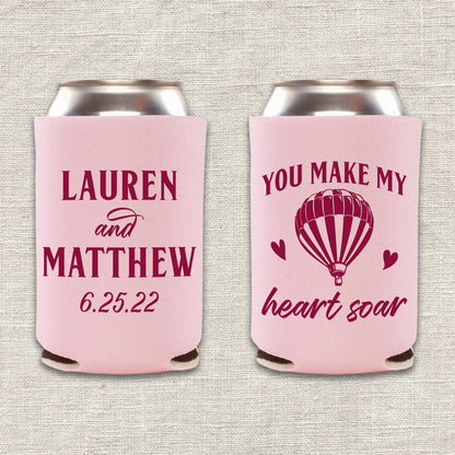 You Make My Heart Soar Hot Air Balloon Wedding Koozie