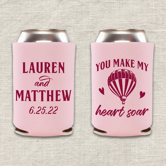 You Make My Heart Soar Hot Air Balloon Wedding Koozie
